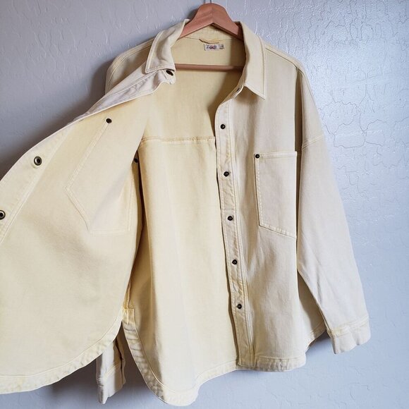 Faherty Sunny Oversized Organic Cotton Blend Shacket Washed Yellow Women's Large - Picture 8 of 10